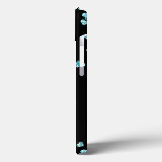 Girly Turquoise Glitter Hearts Monogram Case-Mate iPhone Case (Achterkant / Links)