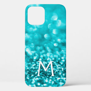 Girly Turquoise Glitter Monogram Case-Mate iPhone Case