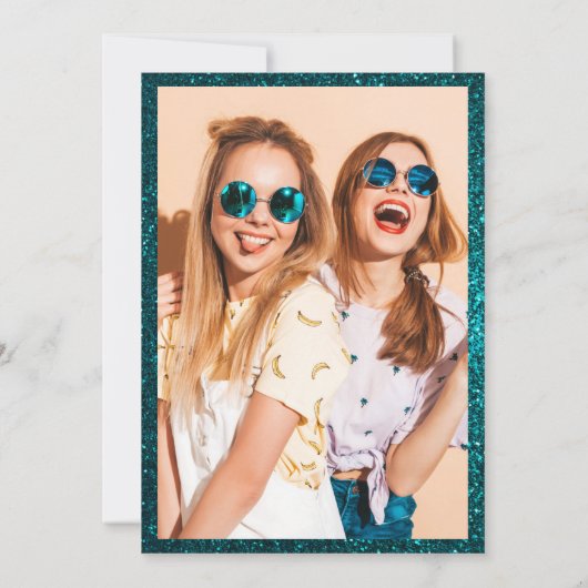 Girly turquoise glitter script chic Sweet 16 Kaart (Achterkant)