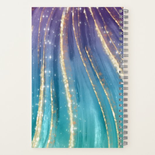 Girly Turquoise Gold Mermaid Glitter Custom Name Notitieboek (Achterkant)