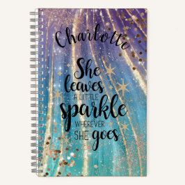 Girly Turquoise Gold Mermaid Glitter Custom Name Notitieboek