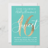 Girly Turquoise Green Gold Foil Sweet 16 Kaart (Voorkant)