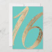 Girly Turquoise Green Gold Foil Sweet 16 Kaart (Achterkant)