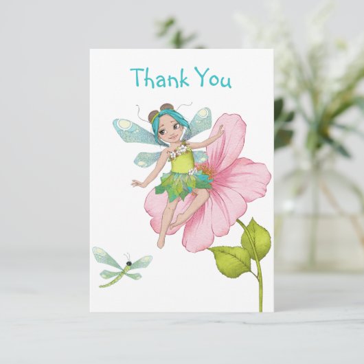 Girly Turquoise Green Pink Dragonfly Bedankkaart (Staand voorkant)