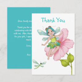 Girly Turquoise Green Pink Dragonfly Bedankkaart