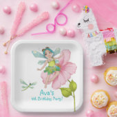 Girly Turquoise Green Pink Dragonfly Birthday Papieren Bordje (Feest)