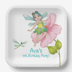 Girly Turquoise Green Pink Dragonfly Birthday Papieren Bordje