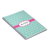 Girly Turquoise Hexagon Pattern met Monogram Notitieboek (Rechterzijde)