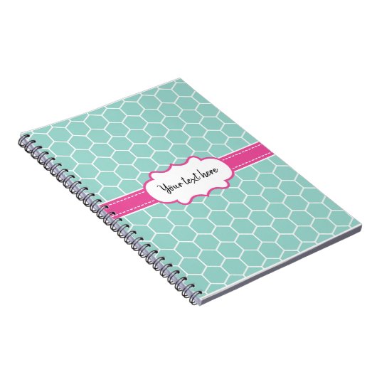Girly Turquoise Hexagon Pattern met Monogram Notitieboek (Rechterzijde)
