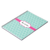Girly Turquoise Hexagon Pattern met Monogram Notitieboek (Linkerzijde)