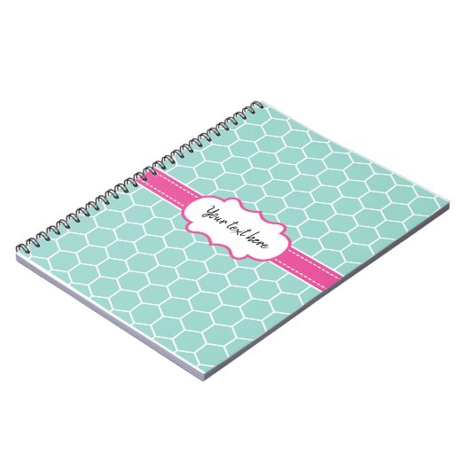 Girly Turquoise Hexagon Pattern met Monogram Notitieboek (Linkerzijde)