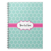 Girly Turquoise Hexagon Pattern met Monogram Notitieboek (Voorkant)