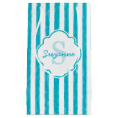 Girly Turquoise Painted Stripes Monogram en naam Klein Cadeauzakje (Voorkant)