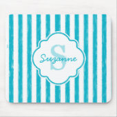 Girly Turquoise Painted Stripes Monogram en naam Muismat (Voorkant)