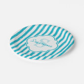 Girly Turquoise Painted Stripes Monogram en naam Papieren Bordje (Gekanteld)