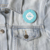 Girly Turquoise Painted Stripes Monogram en naam Ronde Button 5,7 Cm (In situ)