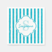 Girly Turquoise Painted Stripes Monogram en naam