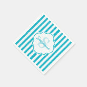 Girly Turquoise Painted Stripes Monogram en naam Servetten (Hoek)