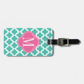 Girly Turquoise & Pink Quatrefoil op maat gemaakt Bagagelabel (Voorkant horizontaal)