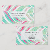 Girly Turquoise Pink Waterverf handgetekend patroo Visitekaartje (Voorkant / Achterkant)