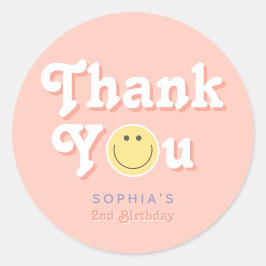 Girly Two Groovy 2e verjaardag Dank je wel Ronde Sticker (Voorkant)