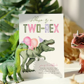 Girly Two-Rex Dinosaurus Verjaardag Uitnodiging