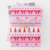 Girly Ugly Sweater Roze, Rood en Groen Kerstmis Inpakpapier Vel (In situ)