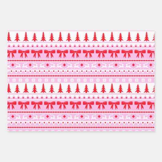 Girly Ugly Sweater Roze, Rood en Groen Kerstmis Inpakpapier Vel (Voorkant)