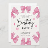 Girly uitnodiging verjaardagsfeestje roze coquette (Voorkant / Achterkant)