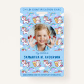 Girly Unicorn Aangepaste Foto Kind Identificatie Badge (Voorkant)