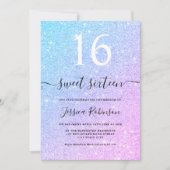 Girly unicorn glitter sparkles chic Sweet 16 Kaart (Voorkant)