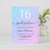 Girly unicorn glitter sparkles chic Sweet 16 Kaart (Staand voorkant)