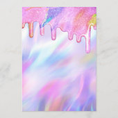 Girly Unicorn Holographic Glitter Drip Baby shower Kaart (Achterkant)