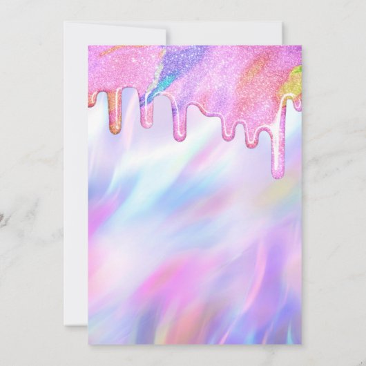 Girly Unicorn Holographic Glitter Drips Afstuderen Kaart (Achterkant)