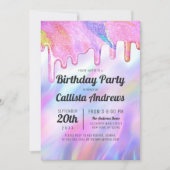 Girly Unicorn Holographic Glitter Drips Verjaardag Kaart (Voorkant)