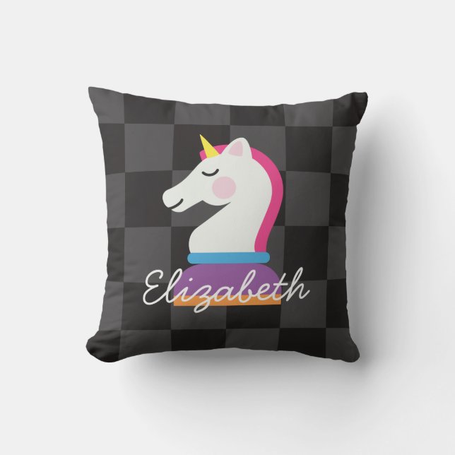 Girly Unicorn Knight Chess Personalized Kussen (Voorkant)
