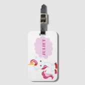 Girly Unicorn Pink Travel Vacation Kinder ID Bagagelabel (Voorkant (verticaal))