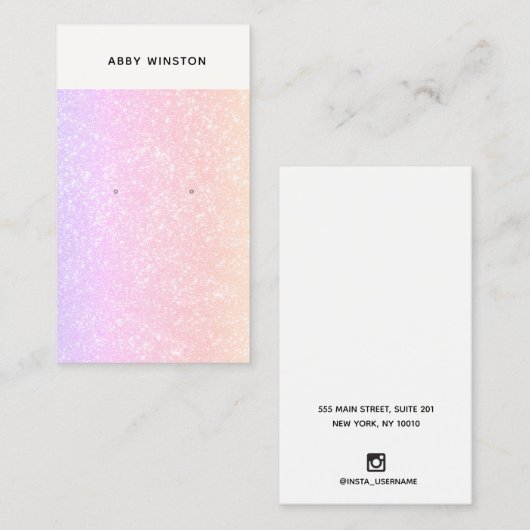 Girly Unicorn Rainbow Glitter Earring Holder Visitekaartje (Voorkant / Achterkant)