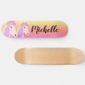 Girly Unicorn Rainbow Glitter Personalized Kids Persoonlijk Skateboard (Horizontaal)