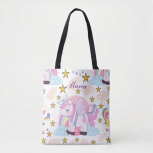 Girly Unicorn Rainbow Magical Name Persoonlijk Tote Bag