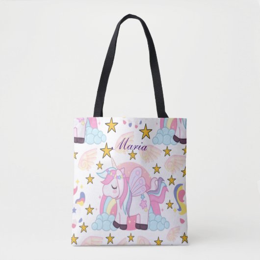 Girly Unicorn Rainbow Magical Name Persoonlijk Tote Bag (Voorkant)