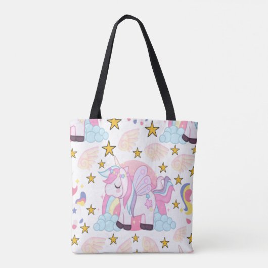 Girly Unicorn Rainbow Magical Name Persoonlijk Tote Bag (Achterkant)