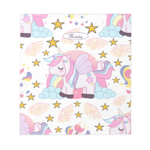 Girly Unicorn Rainbow Stars Aangepaste naam Notitieblok