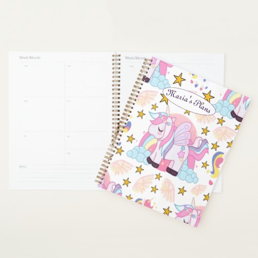 Girly Unicorn Rainbow Stars Aangepaste naam Planner (Display)