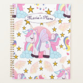 Girly Unicorn Rainbow Stars Aangepaste naam Planner (Voorkant)