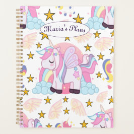 Girly Unicorn Rainbow Stars Aangepaste naam Planner