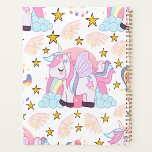 Girly Unicorn Rainbow Stars Aangepaste naam Planner (Achterkant)