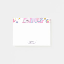 Girly Unicorn Rainbow Stars Aangepaste naam Post-it® Notes