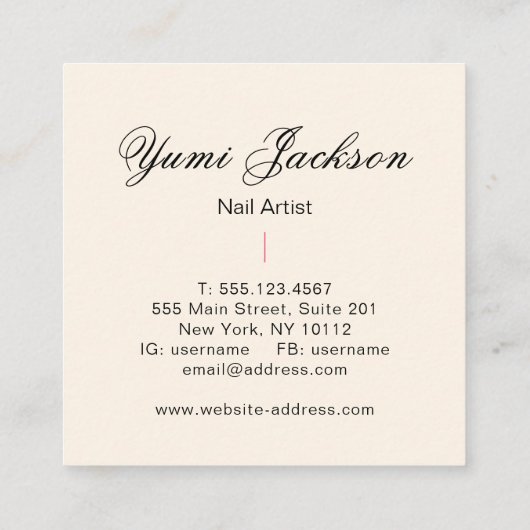Girly Unieke Roze Nail Manicurist Schoonheid Vierkante Visitekaartje (Achterkant)