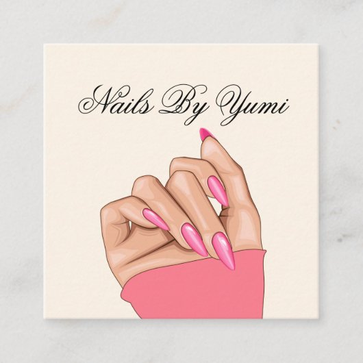 Girly Unieke Roze Nail Manicurist Schoonheid Vierkante Visitekaartje (Voorkant)